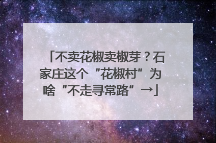 不卖花椒卖椒芽？石家庄这个“花椒村”为啥“不走寻常路”→