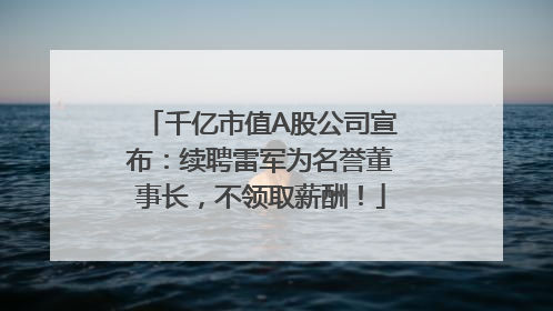 千亿市值A股公司宣布：续聘雷军为名誉董事长，不领取薪酬！